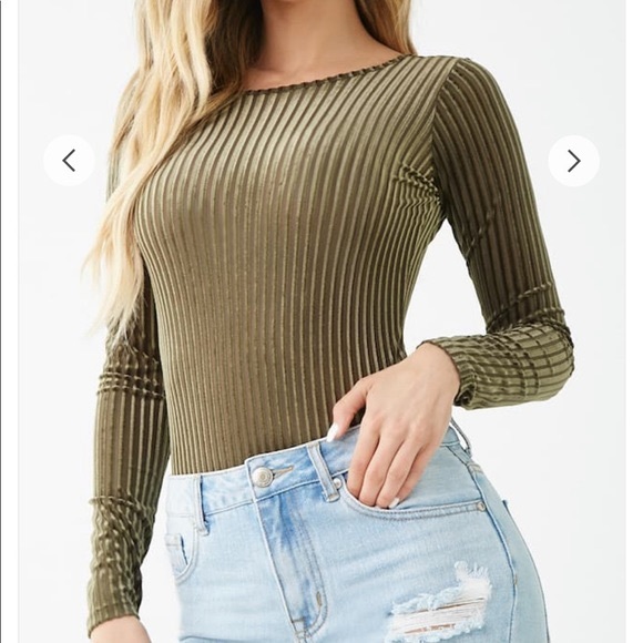 Forever 21 Tops - forever 21 mesh and velvet green bodysuit